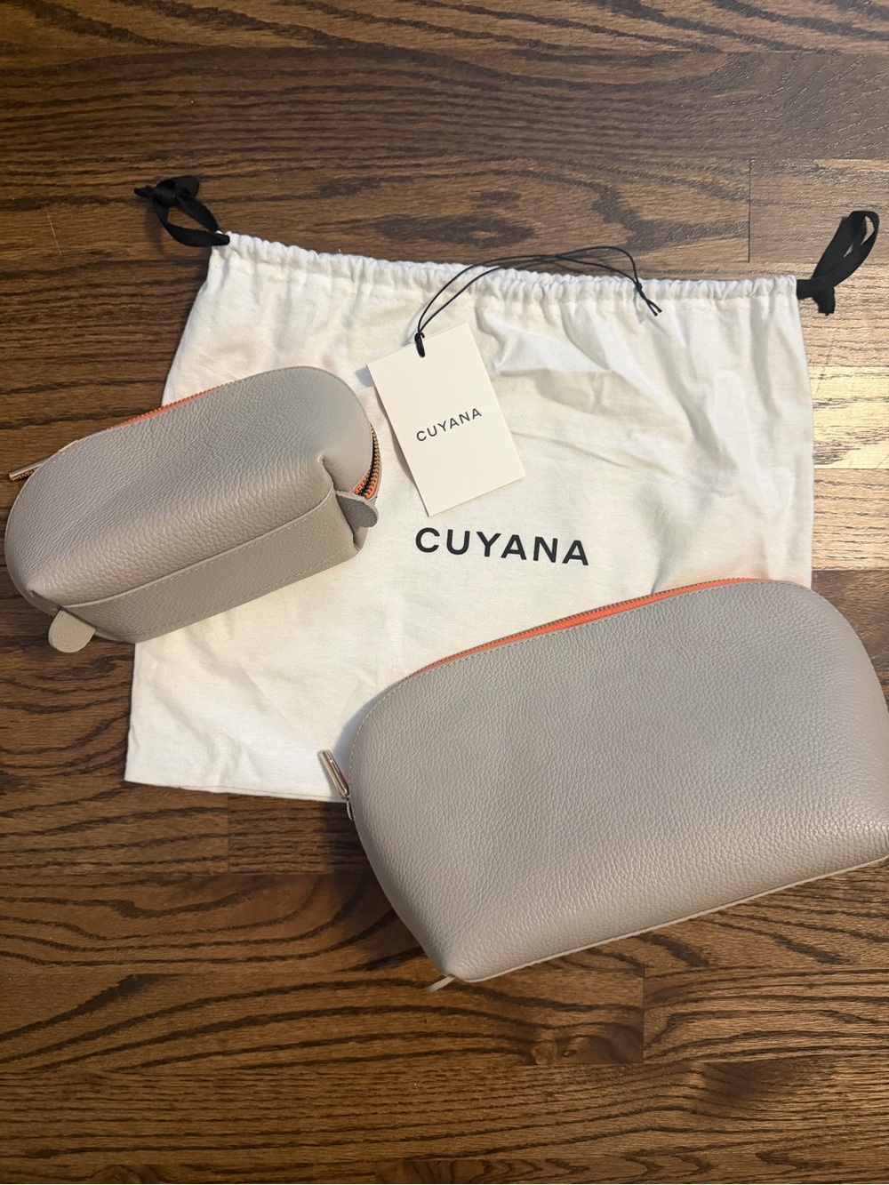 NWT - Cuyana Leather Luxury Travel Set in Gray with Orange Trim - TikTok Famous